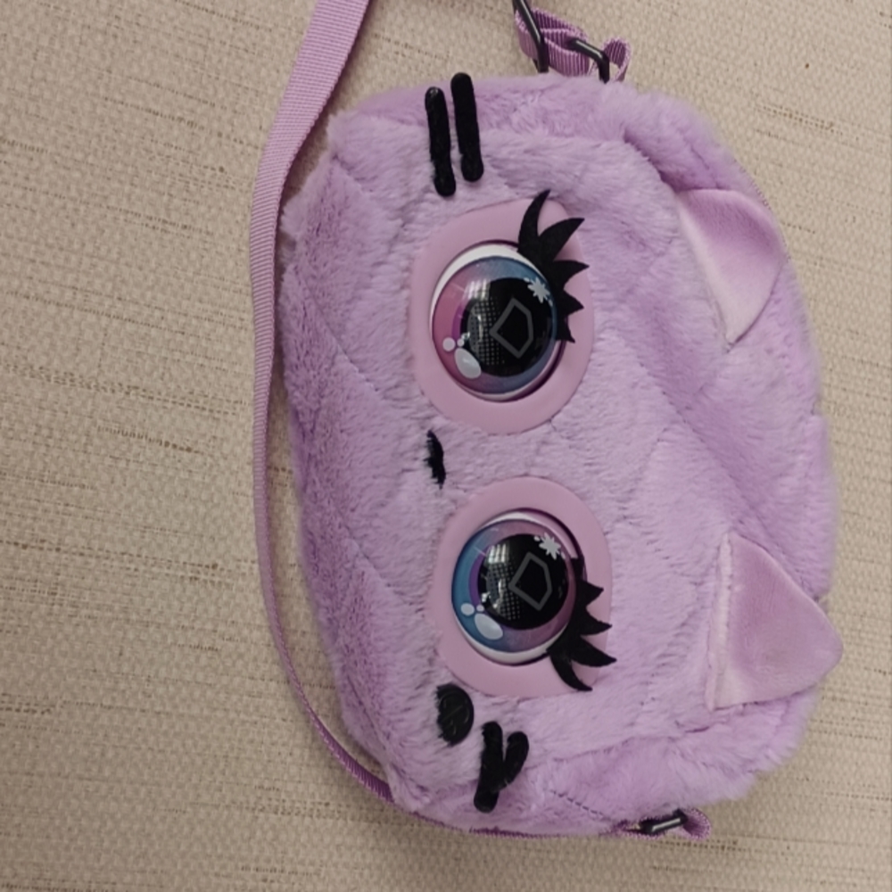 Pink Fluffy Plush Kids Girls Interactive Purse Pets Bag Big Eyes